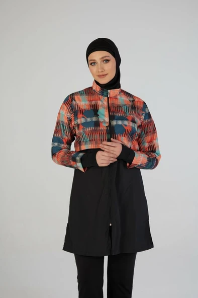 Estiva 26976 Siyah  Urban Wave Tam Kapalı Croplu Pantolonlu Tesettür Mayo ürün görseli 1