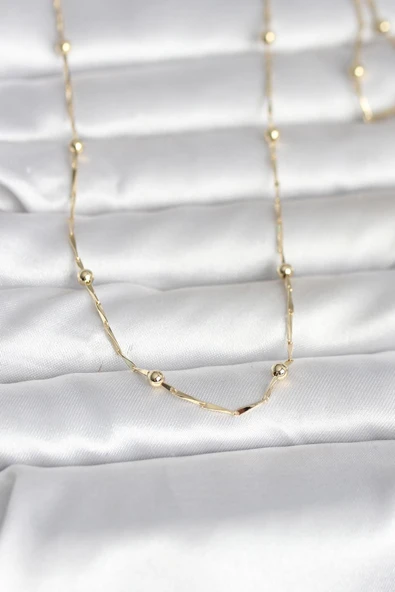 CM 14K Gold Renk Kesme Çubuk Zincir Topçuklu Model 60 cm Kadın Kolye ürün görseli 1