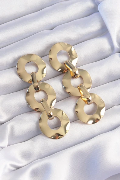 Pirinç Gold Renk Oval Ayna Model Sallantılı Küpe ürün görseli 1