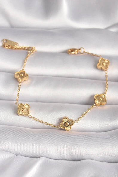 316L Çelik Gold Renk Baby Boy Yonca Model İşleme Detay Kadın Bileklik ürün görseli 1