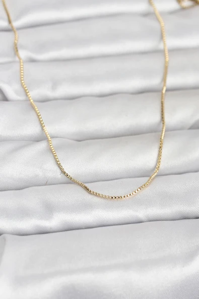 CM 14K Gold Renk İnce Kare Zincirli Model 60 cm Kadın Kolye ürün görseli 1