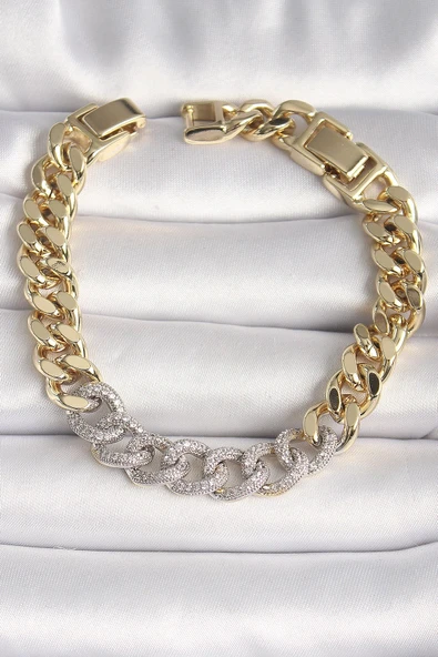 Pirinç Gold Renk Zirkon Taşlı Halka Zincir Xuping VIP Seri Exculusive Kadın Bileklik ürün görseli 1