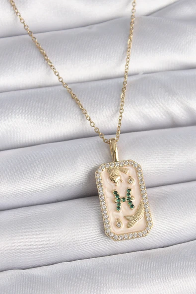 316L Çelik Gold Renk Zincir Balık Burcu Zirkon Taşlı Kadın Kolye ürün görseli 1