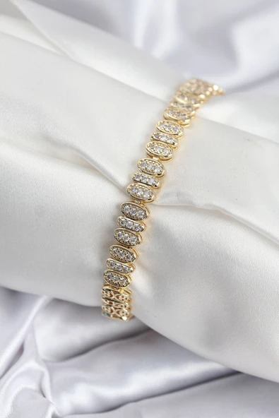 Pirinç VIP Seri Gold Renk Oval Sıralı Kadın Bileklik ürün görseli 1