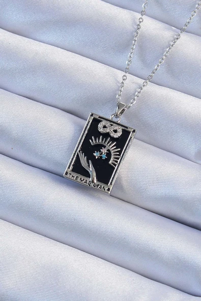 316L Çelik Zincir Gümüş Renk Zirkon Taşlı Sonsuzluk Figürlü Tarot Kolye ürün görseli 1