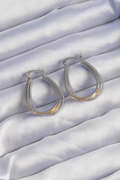 Pirinç Gold Gümüş Renkli Oval Çoklu Görünümlü Küpe ürün görseli 1