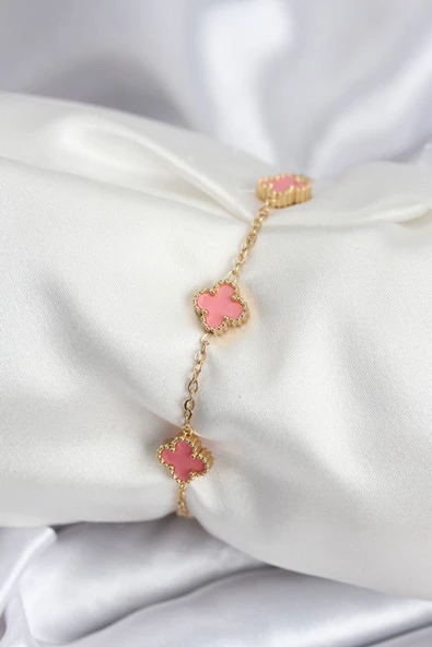 316L Çelik Gold Renk Pembe Baby Boy Yonca Kadın Bileklik ürün görseli 1