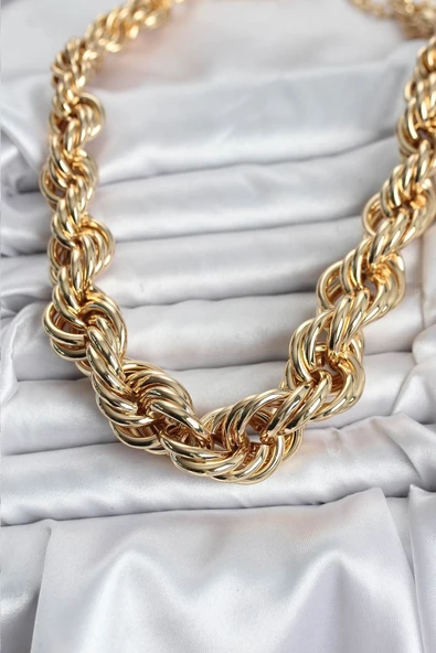 Pirinç Gold Renk Sarmal Halat Model Kadın Kolye ürün görseli 1