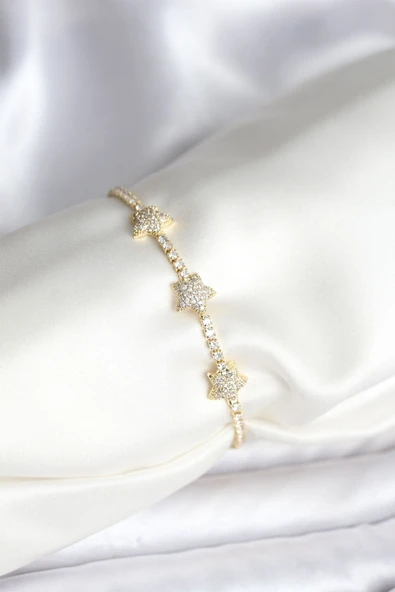 Yıldız Model Zirkon Taşlı Gold Renk Pirinç Su Yolu Kadın Bileklik ürün görseli 1
