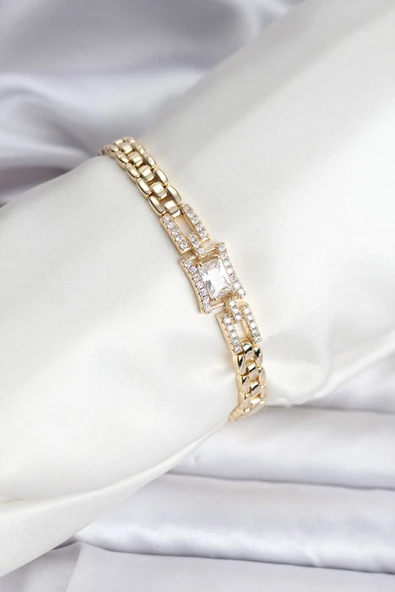 14K Gold Renk Kaplama Zirkon Kare Taşlı CM Kadın Bileklik ürün görseli 1