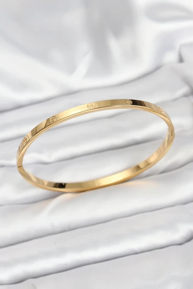 316L Çelik Gold Renk 65 mm İnce Kadın Kelepçe Bileklik ürün görseli 1