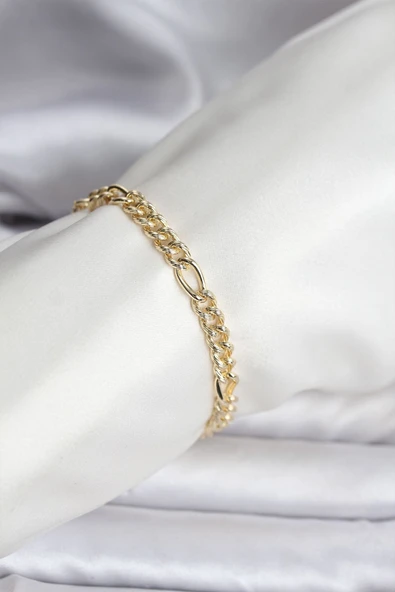 14K Gold Renk Kaplama Lazerli Zincir Model CM Kadın Bileklik ürün görseli 1