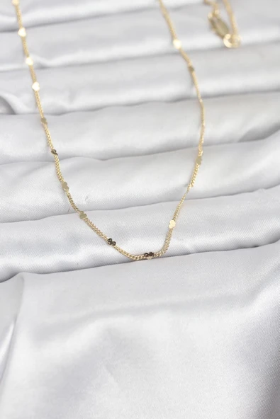 CM 14K Gold Renk Ezme Kalp Detaylı 60 cm Zincir Kadın Kolye ürün görseli 1