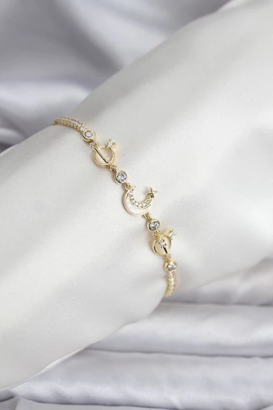 Charmlı Model Zirkon Taşlı Gold Renk Su Yolu Kadın Bileklik ürün görseli 1