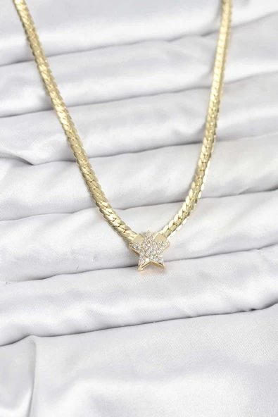 Gold Renk Pirinç Yıldız Zirkon Taşlı Kadın Kolye ürün görseli 1
