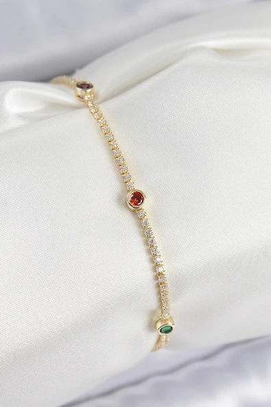 Pirinç Zirkon Taşlı Asorti Model Gold Renk Kadın Bilekilk ürün görseli 1