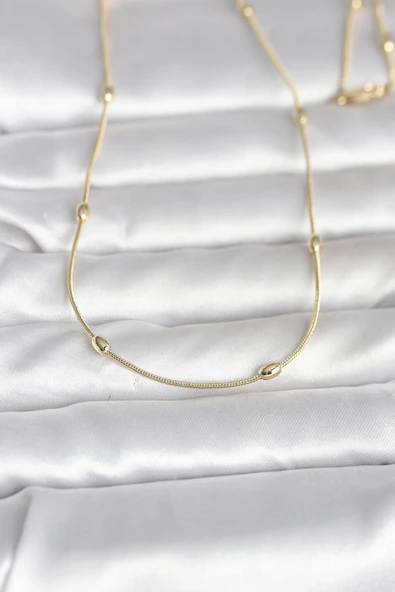 CM 14K Gold Renk Yılan Zincirli Damla Topçuk Model 60 cm Kadın Kolye ürün görseli 1
