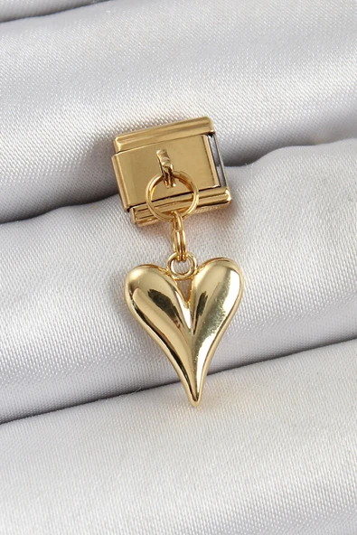 316L Çelik Sallantılı Kalp Model Gold Renk Nomination Charm ürün görseli 1