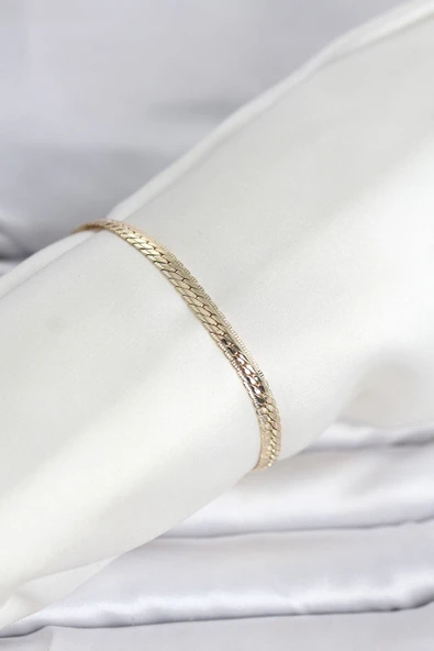 CM 14K Gold Renk Lazerli Yassı Zincir Model Kadın Bileklik ürün görseli 1