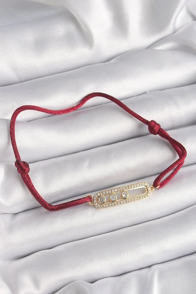 Kırmızı İpli Asansörlü Zirkon Taşlı Gold Messika Model Kadın Bileklik ürün görseli 1