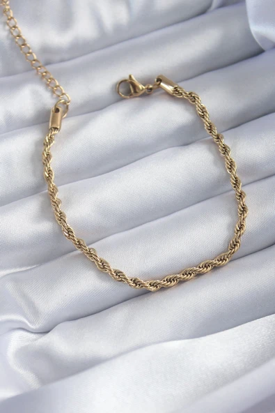 316L Çelik Gold Renk Burgu Zincir Model Kadın Bileklik ürün görseli 1