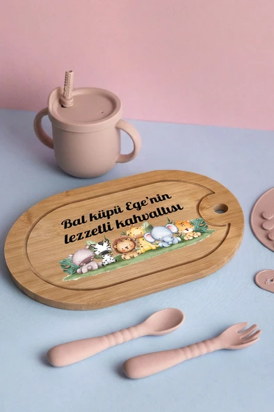 Sevimli Hayvanlar Temalı Kişiye Özel İsimli Bebek Kahvaltı Tepsisi (Figür 7) ürün görseli 1