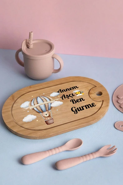 Sevimli Aşçı Ayıcık Temalı Kişiye Özel İsimli Bebek Kahvaltı Tepsisi (Figür 3) ürün görseli 1