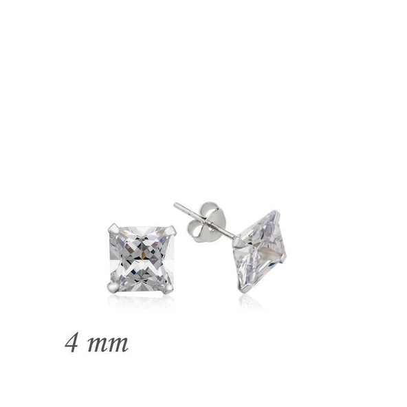 Gümüş Kare Tek Taş Zirkon Küpe - 4 mm ürün görseli 1