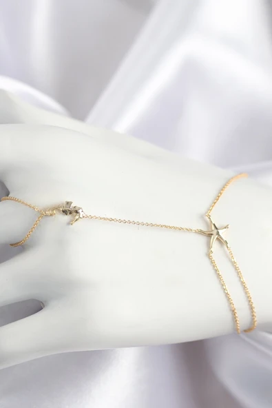 Pirinç Zirkon Taşlı Deniz Atı Ve Yıldız Model Gold Renk Şahmeran ürün görseli 1