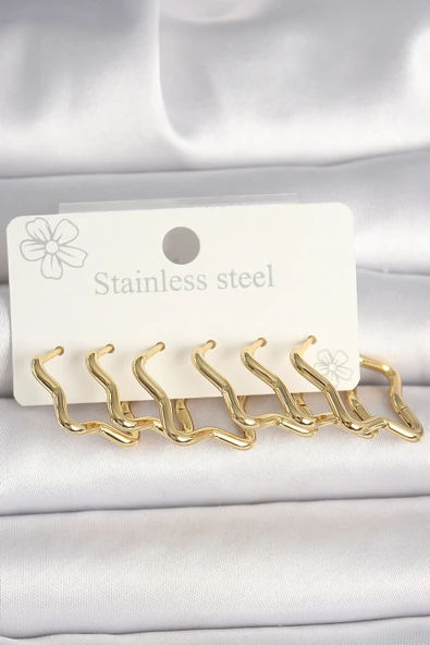 316L Çelik Gold Renk Yıldız Model Kadın Küpe Seti ürün görseli 1