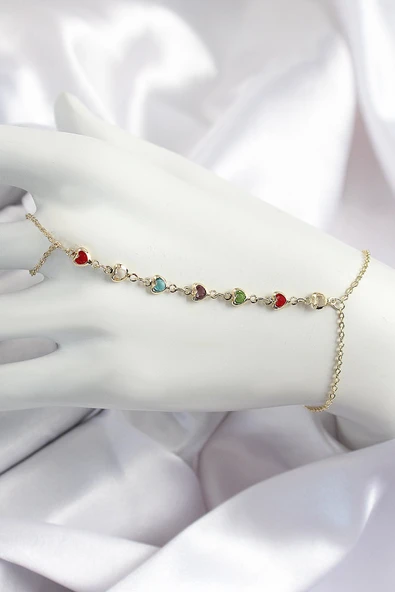 Pirinç Renkli Kalpli Zirkon Taşlı Y Model Gold Renk Kadın Şahmeran ürün görseli 1