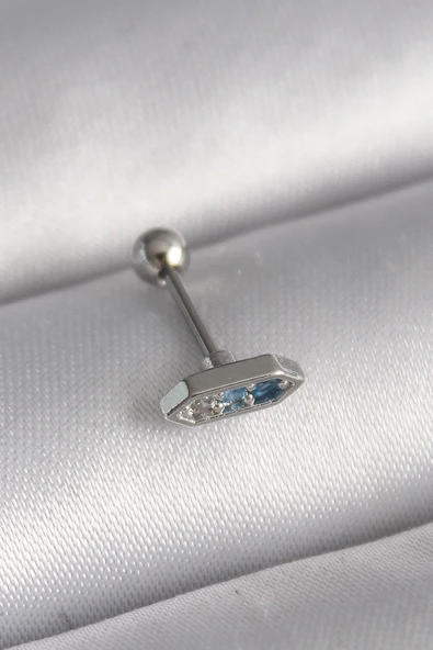 316L Çelik Gümüş Renk Mavi Zirkon Taşlı Tragus Piercing ürün görseli 1