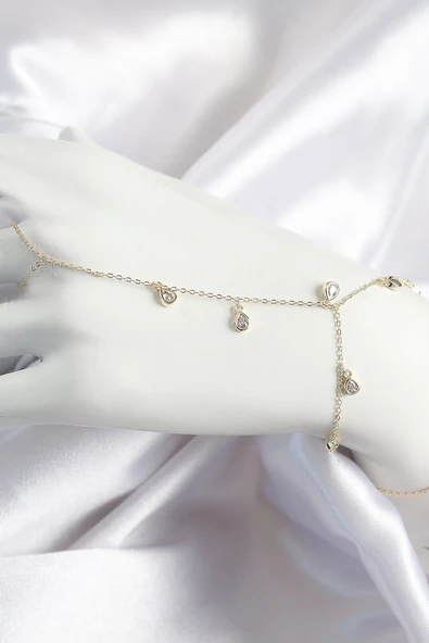 Pirinç Zirkon Taşlı Sallantılı Damla Model Gold Renk Kadın Şahmeran ürün görseli 1