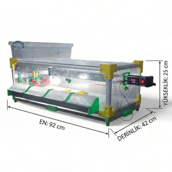 Evonest Tek Katlı Lüks Civciv Büyütme Kafesi - Dijital Termostatlı, Isıtıcılı, Otomatik Suluklu 92x15x42 Cm Anakucağı ürün görseli 1