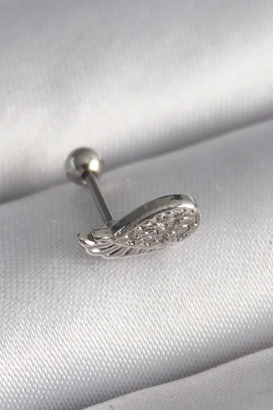 316L Çelik Gümüş Renk Zirkon Taşlı Kanat Tragus Piercing ürün görseli 1