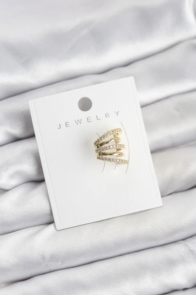 Gold Renk Pirinç Zirkon Taşlı Kıkırdak Earcuff Küpe ürün görseli 1
