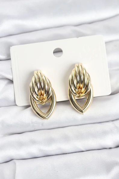 Pirinç Gold Renk Sarmal Damla Model Vintage Kadın Küpe ürün görseli 1