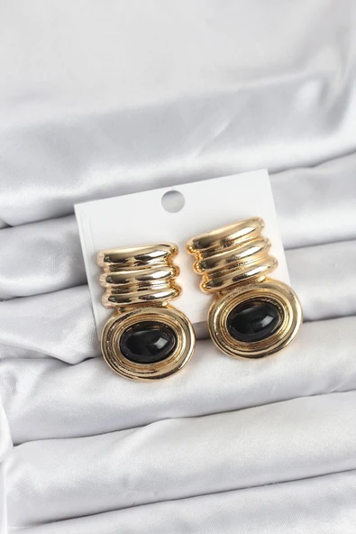 Pirinç Gold Siyah Renk Vintage Kadın Küpe ürün görseli 1