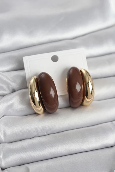 Damla Model Kahverengi Vintage Gold Renk Kadın Küpe ürün görseli 1