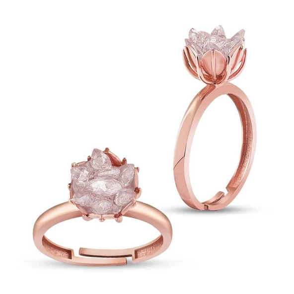 Gümüş Rose Beyaz Lotus Çiçeği Yüzük ürün görseli 1