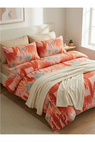 ELEGANCEHOME Lüks Pamuk Saten Çift Kişilik Nevresim Takımı - 4 Yastık Kılıflı 6 Parça Set - 200x220 cm ürün görseli 1
