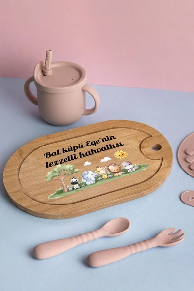Sevimli Hayvanlar Temalı Kişiye Özel İsimli Bebek Kahvaltı Tepsisi (Figür 9) ürün görseli 1