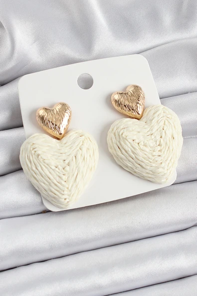 Krem Kalp Figürlü Hasır Örgü Model Gold Renk Kadın Küpe ürün görseli 1