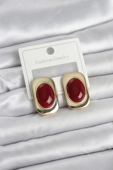 Bordo Renk Kare Model Vintage Kadın Küpe ürün görseli 1