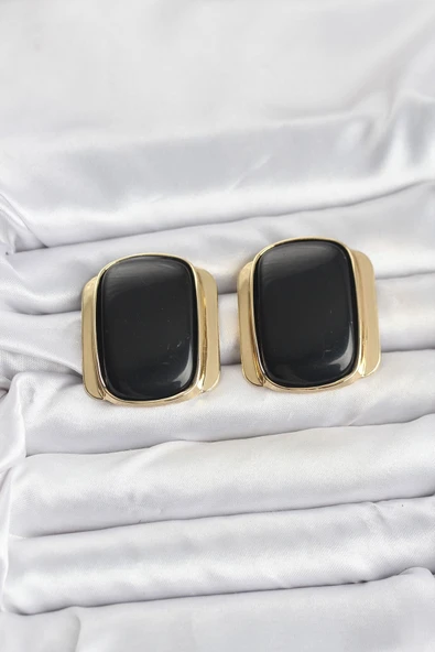 Pirinç Gold Renk Siyah Plaka Vintage Kadın Küpe ürün görseli 1