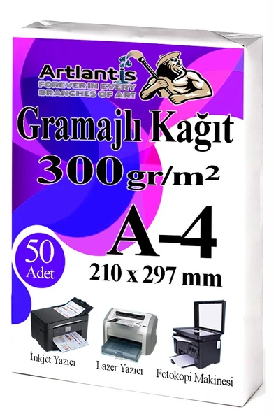 A4 Gramajlı Fotokopi Kağıdı 50 Adet 300 gr Sertifika Kağıdı Kalın Kağıt Baskı Tüm Yazıcılara Uyumlu 21x29.7cm Ofis Büro ürün görseli 1