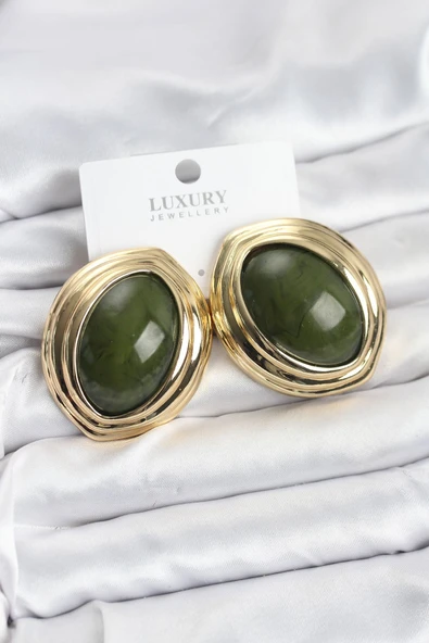 Pirinç Yeşil Badem Model Vintage Gold Kadın Küpe ürün görseli 1