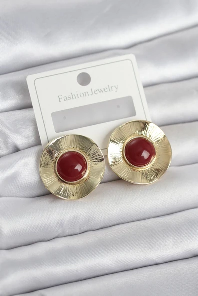 Vintage Model Bordo Gold Renk Pirinç Kadın Küpe ürün görseli 1