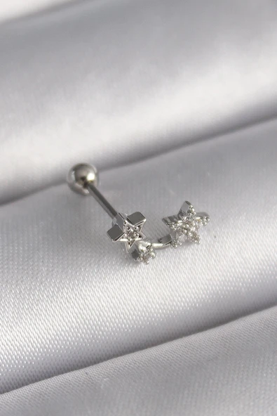 316L Çelik Gümüş Renk Zirkon Taşlı Yıldız Tragus Piercing ürün görseli 1