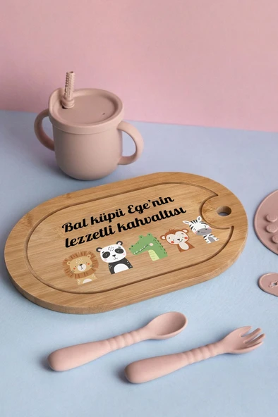 Sevimli Hayvanlar Temalı Kişiye Özel İsimli Bebek Kahvaltı Tepsisi (Figür 5) ürün görseli 1
